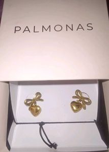 Gold Plated Heart &amp; Bow Stud Earrings by Palmonas