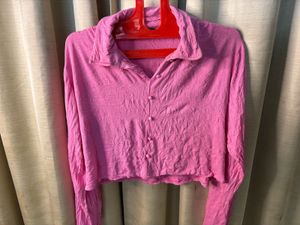 Pink Collared Button-Up Top