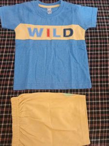 Cute Blue & Yellow "WILD" T-shirt & Pants Set