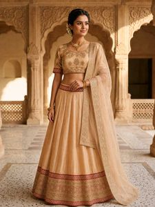 Elegant Beige Embroidered Lehenga Choli