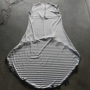 Striped High-Low Dress with Pom-Pom Trim