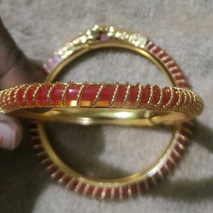 Elegant Gold &amp; Red Bangles pack of 2