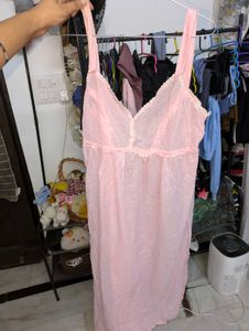 Pink Lace Trim Nightgown &amp; Robe Set