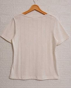 Cream Lace Trim Ribbed Top