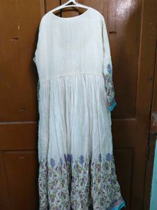 White&amp;Lilac floral Cotton Embroidered Kurta