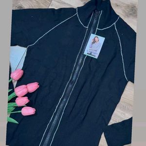 Classic Black Zip-Up Cardigan