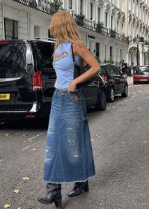 Distressed Denim Skirt