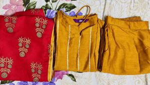 Libas Mustard Kurta Set with Red Dupatta