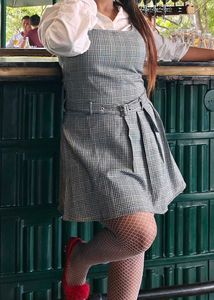 Chic Grey Plaid Sleeveless Dress
