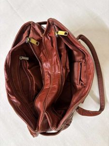 Brown Leather Shoulder Bag with Buckle Detail