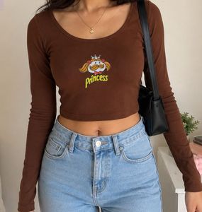Brown Princess Graphic Long Sleeve Crop Top