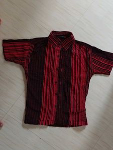 Red and Black Striped Short Sleeve Shirt