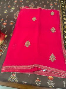 Vibrant Pink Embroidered Saree used
