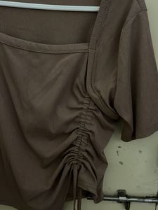 Ruched Drawstring Square Neck Top