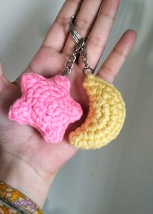 Crochet Star & Moon Keychain