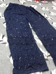 Embroidered Navy Blue Palazzos