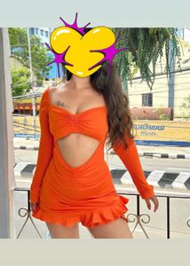 Orange Ruched Cut-Out Mini Dress