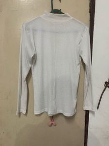 White Mock Neck Long Sleeve Top