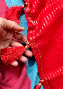 new pure dola silk Red Saree with hand work