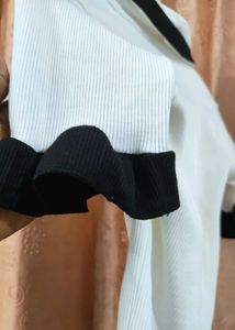 Cute Ruffle Trim Pearl Button Top