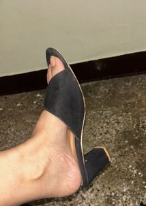 Black Suede Block Heel Mules