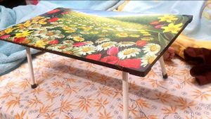 new unused Folding Table with Floral Scene