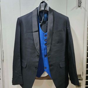 Men's Black Suit with Blue Vest