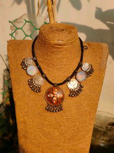 Handpainted handmade Boho Coin Necklace