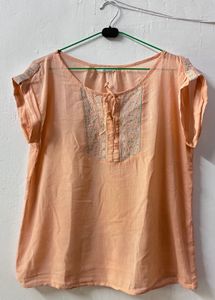 Peach Embroidered Short Sleeve Top