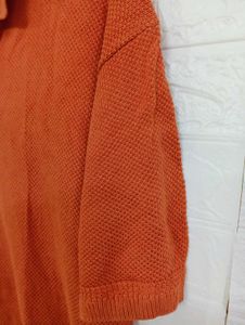 Men's Orange Knitted Polo T-Shirt