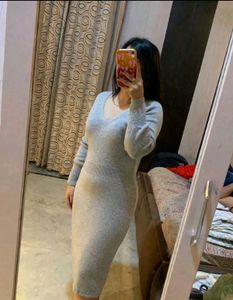 ✨ ❤️ Elegant Gray Knit Midi Dress