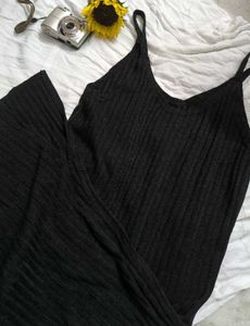 Sleek Black Ribbed Knit Cami Dress