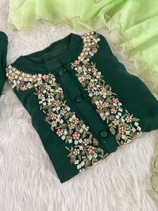 Embellished Emerald Green Kurta Set