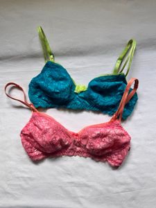 Lace Bralette Set - Pink & Teal