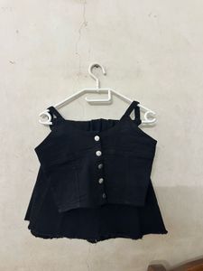 Black Denim Crop Top and Skirt Set