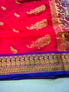 Red Silk Saree with Golden Border