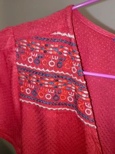 Coral Wrap Top With Embroidery - CASH ONLY