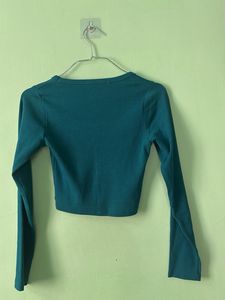 Teal Long Sleeve Square Neck Cropped Top