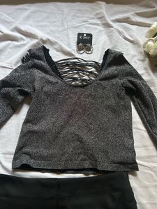 Sparkly Cutout Back Long Sleeve Top