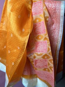 Bright Orange Tissue Silk Saree