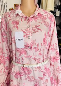 Savana Chic Pink Floral Tiered Dress