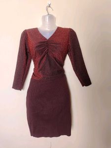 Burgundy Sparkle  Tops And Pencil  Skirt