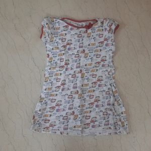 Pink & Blue Cute Print Cotton Nighty For Kids