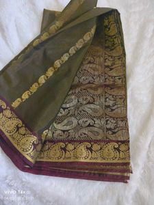 Elegant Olive Green Saree with Gold Border
