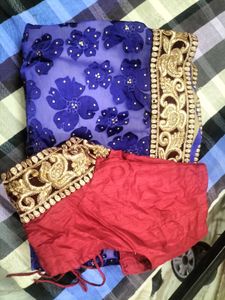 Stunning Royal Blue Floral Saree