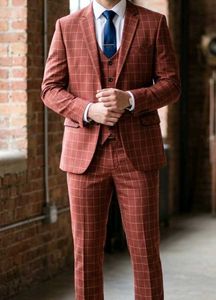 Men's 3-Piece Suit Set (Maroon Checked)