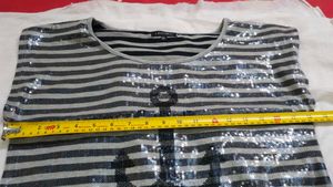 Leo Guy Nautical Sequin Anchor Striped Top