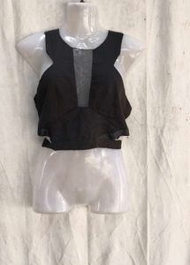 51209. Chic Black Mesh Detail Crop Top