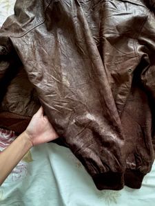 Vintage Brown Leather Bomber Jacket