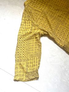 Yellow Block Print Asymmetrical Kurta